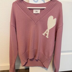 Ami V Neck Sweater Pale Pink Size XS